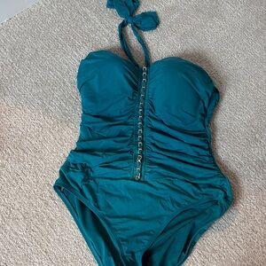 Lilly Pulitzer Teal One-Piece Swimsuit with Gold Chain Detail